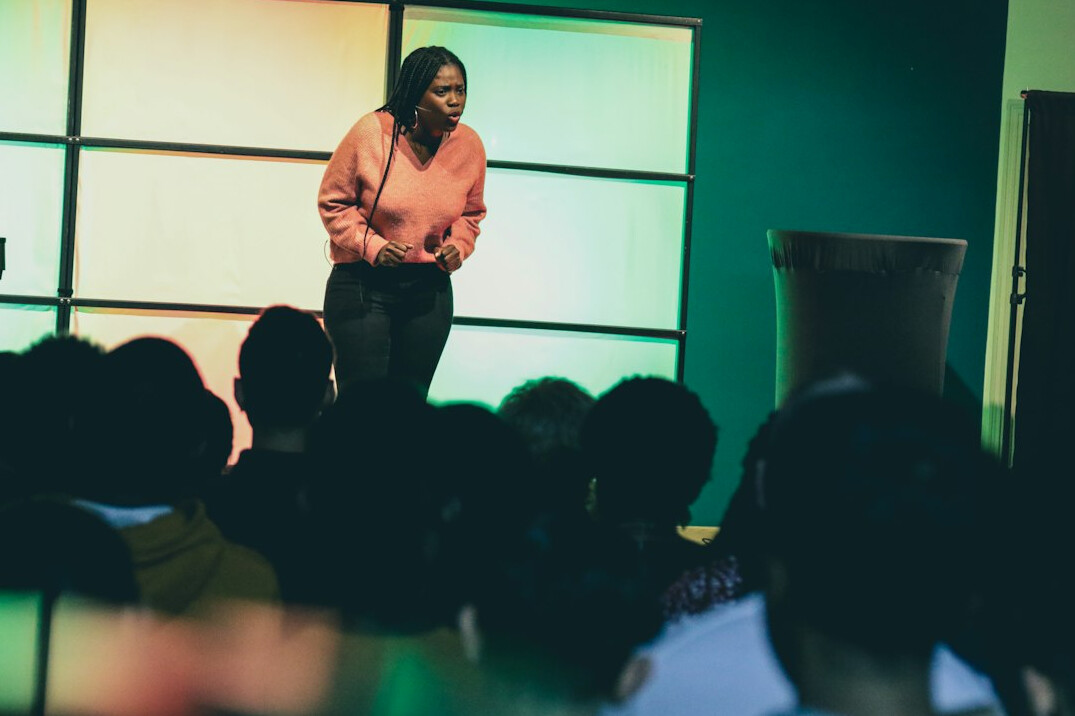 woman speaking confidently