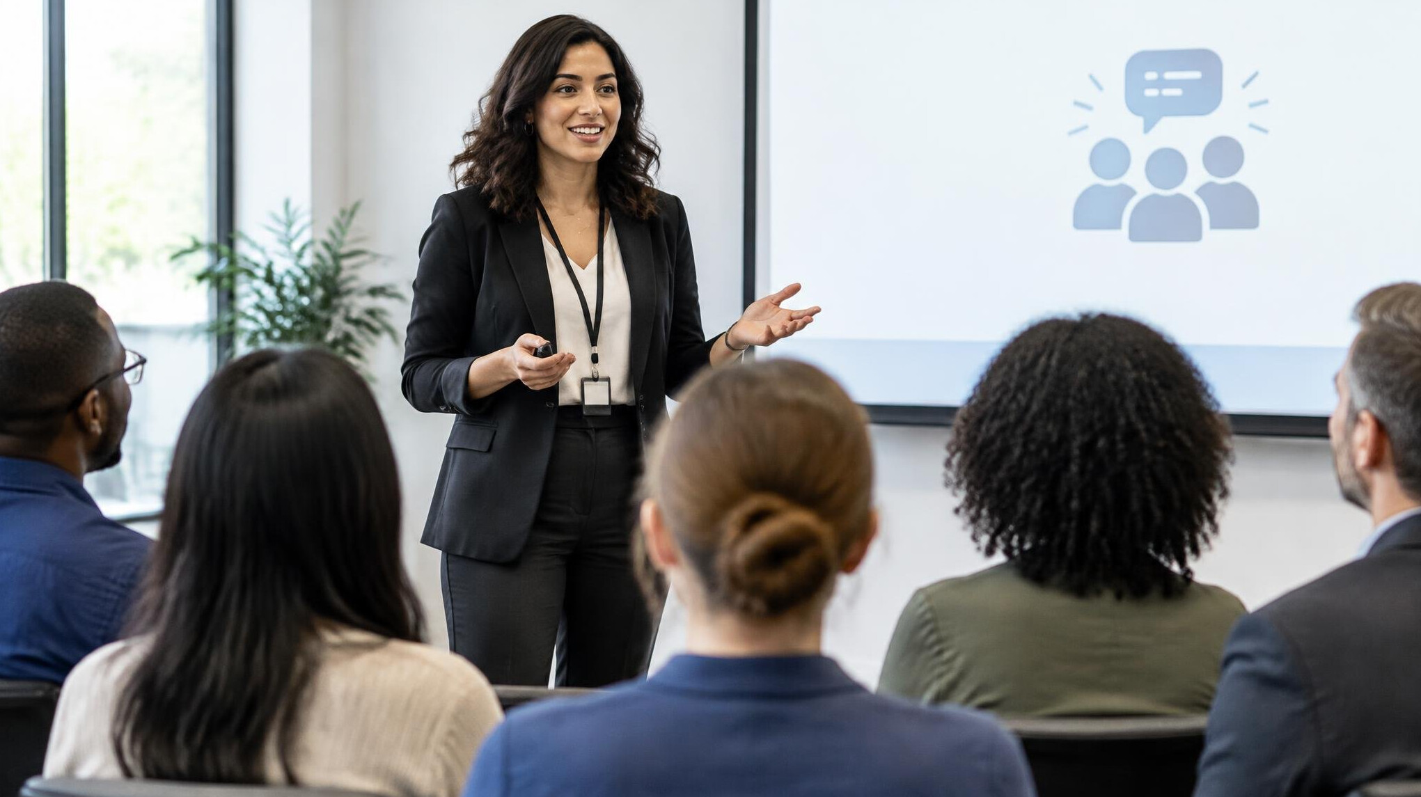confident woman giving presentation